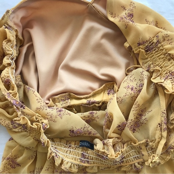 3/$15 Papermoon mustard yellow off shoulder floral print boho top - Picture 5 of 7